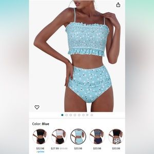 Bandeau Bikini Cute Two Piece Off Shoulder High Waist Bathing Suit